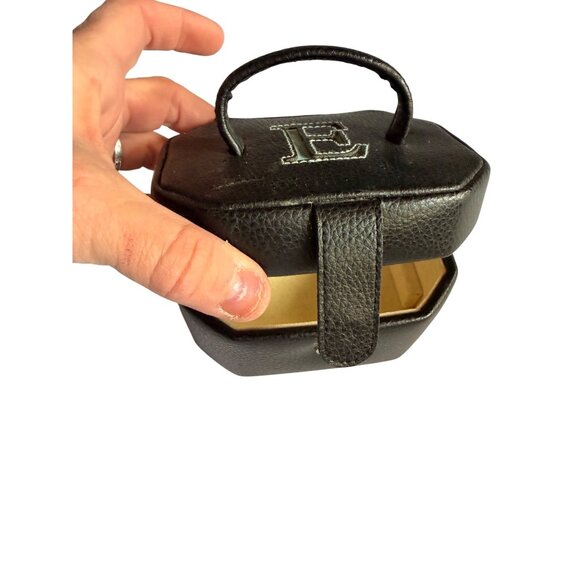 Black Faux Leather Jewelry Box With Mirror & Initial E Monogram - Travel Size 5" - Picture 1 of 9
